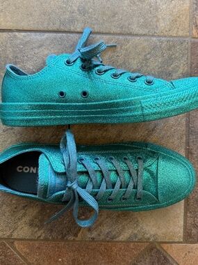 Converse Chuck Taylor All Star Low Top Glitter Teal Turquoise Sneakers Women 8